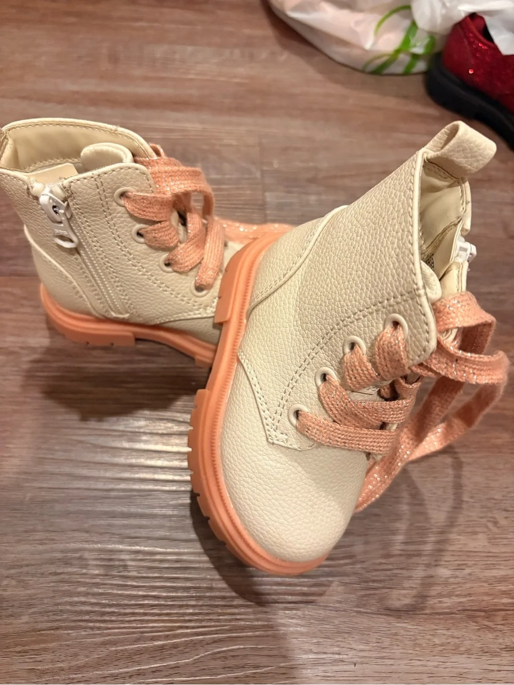 Cat & Jack Cream Ankle Boots with Peach Accents